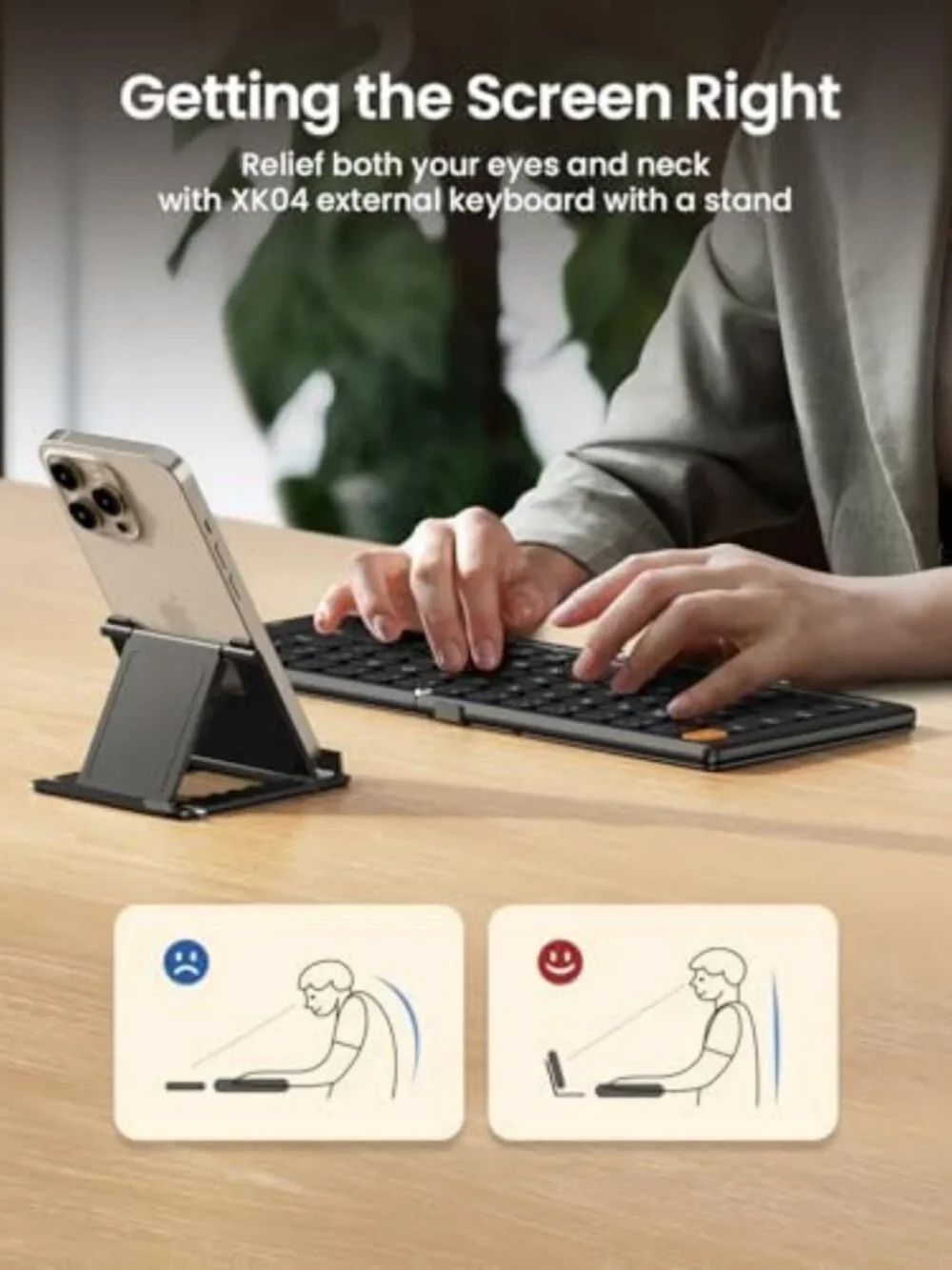 Foldable Compact Bluetooth Keyboard for Phone & Tablet, Portable & Lightweight